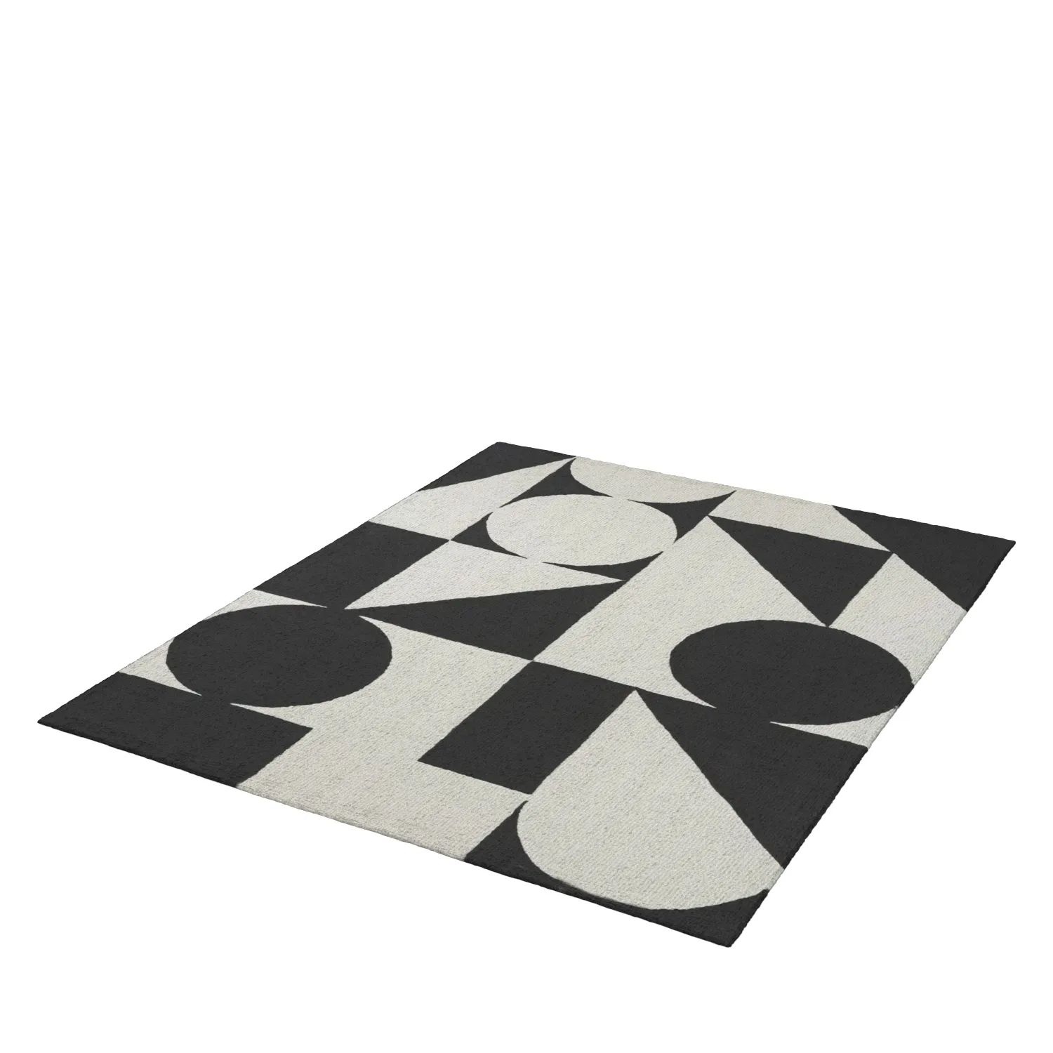 Dave Geometric Handmade Tufted Wool Ivory Black Area Rug PBR 3D Model_01